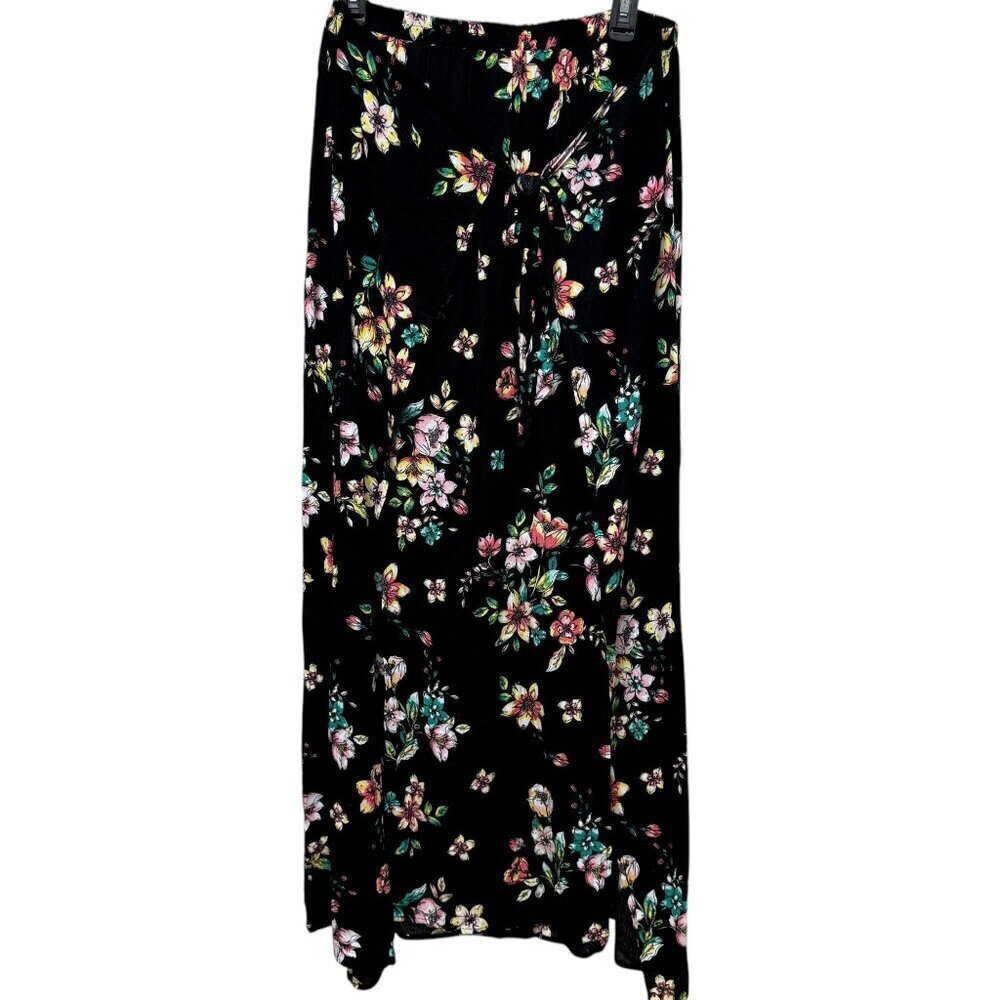 No Boundaries Maxi Skirt Size XL High Slits with Shorts Black Floral NWOT